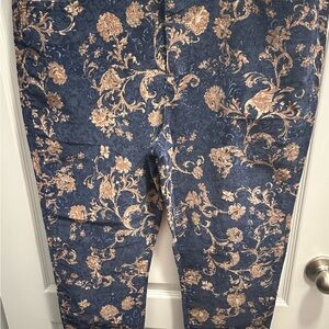 Seven7 Navy and Tan Printed Corduroy Skinny Pants